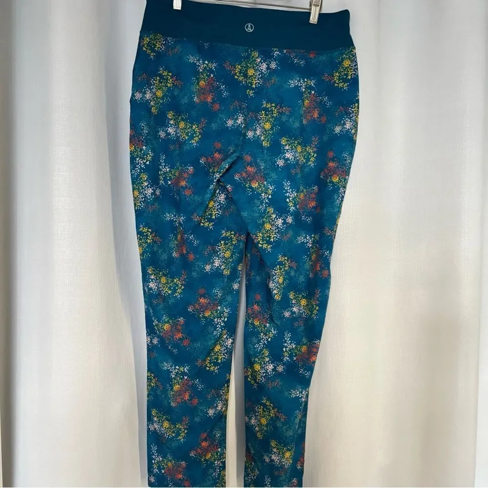 Lands' End Repreve Active Outdoor Pant Teal Tye Dye Floral Womens Medium 10-12